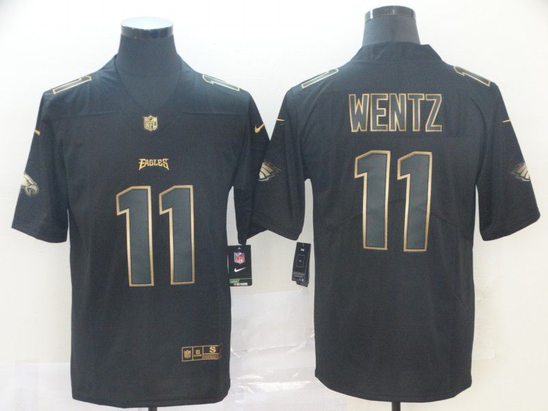 Men Philadelphia Eagles #11 Wentz Nike Vapor Limited Black Golden NFL Jerseys